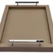Collection Louis Rectangular Tray With Hexagonal Chrome Handles - Covered In Greige Grained Leather - Medium Size - 45cm x  30cm x  3,5cm - Frame 2.5cm - Weight : 1800 Gr - Gordon & Gaia product image