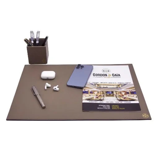 Collection Armand - Taupe Gray Leather Desk Pad - Size S -   50,0cm x  35,0cm - Weight : 410 Gr - Gordon & Gaia product image
