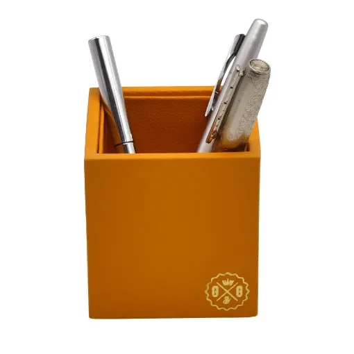 Collection Armand Orange Leather Pencil Holder -   8,50cm x  8,50cm x  9,50cm - Weight : 150 Gr - Gordon & Gaia product image