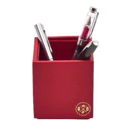 Collection Armand Red Leather Pencil Holder -   8,50cm x  8,50cm x  9,50cm - Weight : 150 Gr - Gordon & Gaia product image