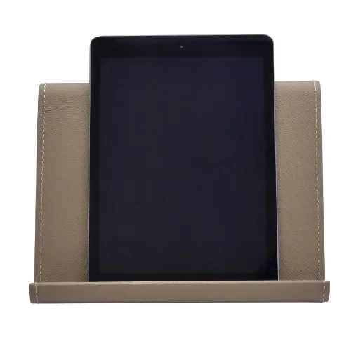 Collection Eugene Ipad Holder Full Covered In Greige Leather-  26,00cm x  16,00cm x  17,00cm - Weight : 400 Gr - Gordon & Gaia product image