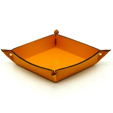 Collection Arthur - Orange Leather Valet Tray With Eyelets - Size Medium -  18,00cm x  18,00cm x  4,50cm - Weight : 200 Gr - Gordon & Gaia product image