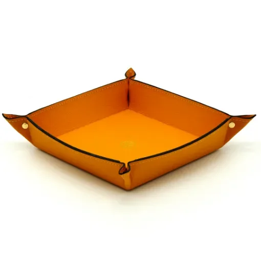 Collection Arthur - Orange Leather Valet Tray With Eyelets - Size Medium -  18,00cm x  18,00cm x  4,50cm - Weight : 200 Gr - Gordon & Gaia product image
