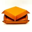 Collection Arthur - Orange Leather Valet Tray With Eyelets - Size Medium -  18,00cm x  18,00cm x  4,50cm - Weight : 200 Gr - Gordon & Gaia product image