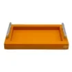 Collection Louis Rectangular Tray With Hexagonal Chrome Handles - Covered In Orange Grained Leather - Small Size - 30cm x  20cm x  3,5cm - Frame 2.5cm - Weight : 950 Gr - Gordon & Gaia product image