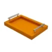 Collection Louis Rectangular Tray With Hexagonal Chrome Handles - Covered In Orange Grained Leather - Small Size - 30cm x  20cm x  3,5cm - Frame 2.5cm - Weight : 950 Gr - Gordon & Gaia product image