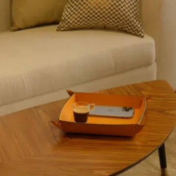 Collection Arthur - Orange Leather Valet Tray With Eyelets - Size Large -  22,00cm x  22,00cm x  4,50cm - Weight : 260 Gr - Gordon & Gaia product image