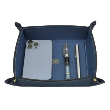 Collection Arthur - Ocean Blue Leather Valet Tray With Eyelets - Size Medium -  18,00cm x  18,00cm x  4,50cm - Weight : 200 Gr - Gordon & Gaia product image