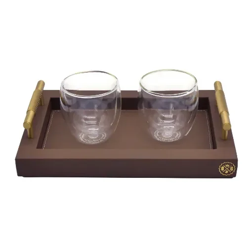 Collection Madeline Rectangular Tray With Golden Brass Handles - Covered In Brown Grained Leather - Small Size - 30cm x  20cm x  3,5cm - Frame 2.5cm - Weight : 950 Gr - Gordon & Gaia product image