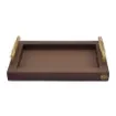 Collection Madeline Rectangular Tray With Golden Brass Handles - Covered In Brown Grained Leather - Small Size - 30cm x  20cm x  3,5cm - Frame 2.5cm - Weight : 950 Gr - Gordon & Gaia product image