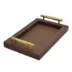 Collection Madeline Rectangular Tray With Golden Brass Handles - Covered In Brown Grained Leather - Small Size - 30cm x  20cm x  3,5cm - Frame 2.5cm - Weight : 950 Gr - Gordon & Gaia product image