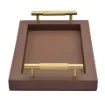 Collection Madeline Rectangular Tray With Golden Brass Handles - Covered In Brown Grained Leather - Small Size - 30cm x  20cm x  3,5cm - Frame 2.5cm - Weight : 950 Gr - Gordon & Gaia product image