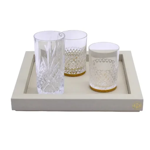 Collection Marius Square Leather Tray Color Gregale - Small Size -  30cm x  30cm x  3,5cm - Frame 2.5cm - Weight : 1110 Gr - Gordon & Gaia product image