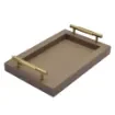 Collection Madeline Rectangular Tray With Golden Brass Handles - Covered In Greige Grained Leather - Small Size - 30cm x  20cm x  3,5cm - Frame 2.5cm - Weight : 950 Gr - Gordon & Gaia product image