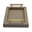 Collection Madeline Rectangular Tray With Golden Brass Handles - Covered In Greige Grained Leather - Small Size - 30cm x  20cm x  3,5cm - Frame 2.5cm - Weight : 950 Gr - Gordon & Gaia product image