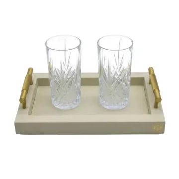 Collection Madeline Rectangular Tray With Golden Brass Handles - Covered In Gregale Grained Leather - Small Size - 30cm x  20cm x  3,5cm - Frame 2.5cm - Weight : 950 Gr - Gordon & Gaia product image