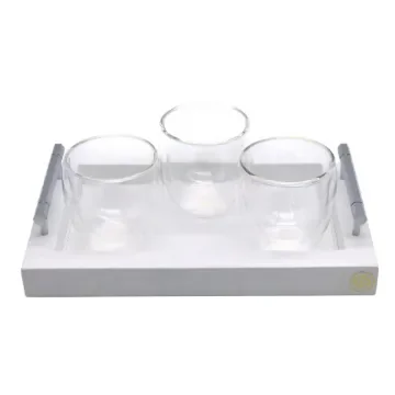 Collection Louis Rectangular Tray With Hexagonal Chrome Handles - Covered In White Grained Leather - Small Size - 30cm x  20cm x  3,5cm - Frame 2.5cm - Weight : 950 Gr - Gordon & Gaia product image