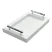 Collection Louis Rectangular Tray With Hexagonal Chrome Handles - Covered In White Grained Leather - Small Size - 30cm x  20cm x  3,5cm - Frame 2.5cm - Weight : 950 Gr - Gordon & Gaia product image