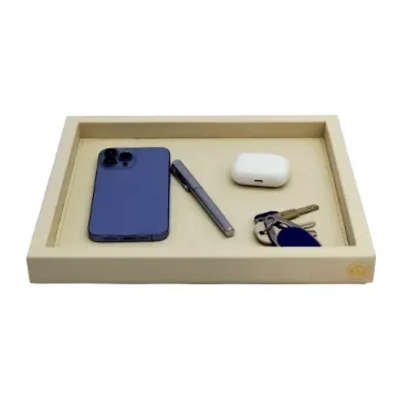 Collection Colette Rectangular  Rigid Pin Tray Covered In Meringue Grained Leather - Medium Size -   25cm x  20cm x  3,5cm - Frame 1.5cm - Weight : 880 Gr - Gordon & Gaia product image