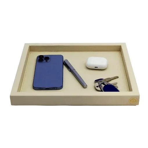 Collection Colette Rectangular  Rigid Pin Tray Covered In Meringue Grained Leather - Medium Size -   25cm x  20cm x  3,5cm - Frame 1.5cm - Weight : 880 Gr - Gordon & Gaia product image