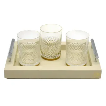 Collection Louis Rectangular Tray With Hexagonal Chrome Handles - Covered In Meringue Grained Leather - Small Size - 30cm x  20cm x  3,5cm - Frame 2.5cm - Weight : 950 Gr - Gordon & Gaia product image