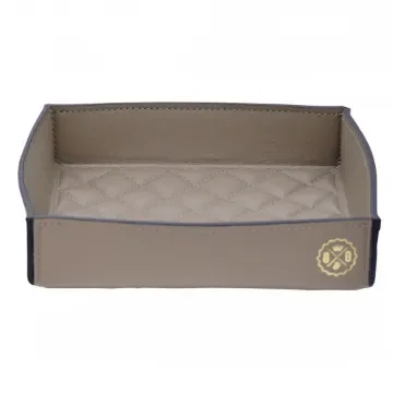 Collection Hugo Soft Pin Tray In Taupe Gray  Smooth Leather With Diamond Quilting -  18,5cm x  18,5cm x  4,0cm - Weight : 180 Gr - Gordon & Gaia product image