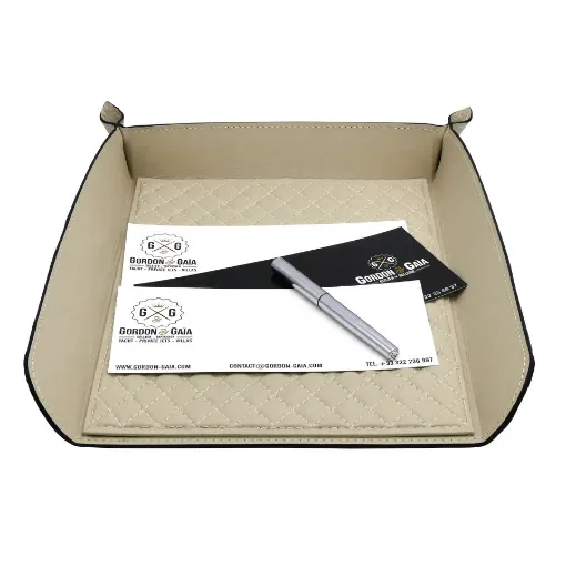 Collection Armand Beige Leather Letter Tray A4 With Diamond Stitching Interior -   33,0cm x  24,0cm x  5,0cm - Weight : 400 Gr - Gordon & Gaia product image
