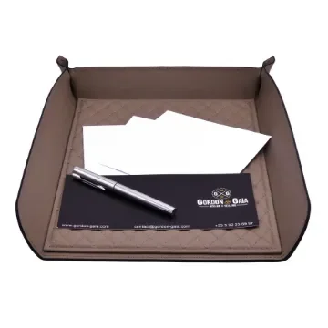 Collection Armand Taupe Gray Leather Letter Tray A4 With Diamond Stitching Interior -   33,0cm x  24,0cm x  5,0cm - Weight : 400 Gr - Gordon & Gaia product image