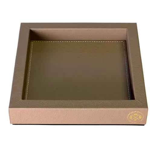 Collection Colette Square  Rigid Pin Tray Covered In Brown Grained Leather - Small Size -   18cm x  18cm x  3,5cm - Frame 1.5cm - Weight : 450 Gr - Gordon & Gaia product image