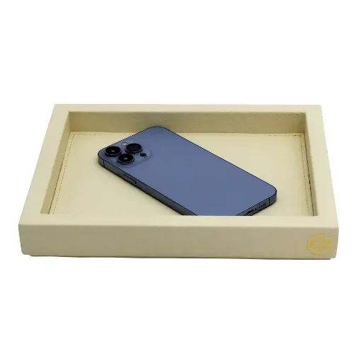 Collection Colette Rectangular  Rigid Pin Tray Covered In Meringue Grained Leather - Small Size -   25cm x  20cm x  3,5cm - Frame 1.5cm - Weight : 700 Gr - Gordon & Gaia product image