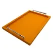 Collection Louis Rectangular Tray With Hexagonal Chrome Handles - Covered In Orange Grained Leather - Large Size - 60cm x  40cm x  3,5cm - Frame 2.5cm - Weight : 2750 Gr - Gordon & Gaia product image