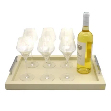 Collection Louis Rectangular Tray With Hexagonal Chrome Handles - Covered In Meringue Grained Leather - Medium Size - 45cm x  30cm x  3,5cm - Frame 2.5cm - Weight : 1800 Gr - Gordon & Gaia product image