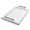 Collection Louis Rectangular Tray With Hexagonal Chrome Handles - Covered In White Grained Leather - Medium Size - 45cm x  30cm x  3,5cm - Frame 2.5cm - Weight : 1800 Gr - Gordon & Gaia product image