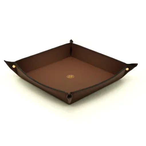 Collection Arthur - Dark Brown Leather Valet Tray With Eyelets - Size Large -  22,00cm x  22,00cm x  4,50cm - Weight : 260 Gr - Gordon & Gaia product image