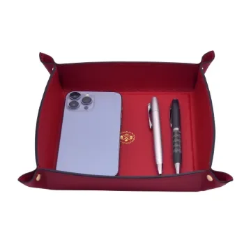 Collection Arthur - Rubis Leather Valet Tray With Eyelets - Size Medium -  18,00cm x  18,00cm x  4,50cm - Weight : 200 Gr - Gordon & Gaia product image