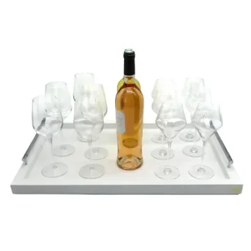 Collection Louis Rectangular Tray With Hexagonal Chrome Handles - Covered In White Grained Leather - Large Size - 60cm x  40cm x  3,5cm - Frame 2.5cm - Weight : 2750 Gr - Gordon & Gaia product image