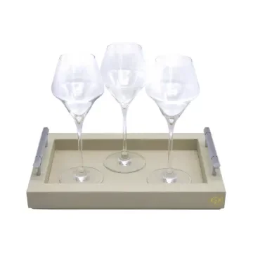 Collection Louis Rectangular Tray With Hexagonal Chrome Handles - Covered In Gregale Grained Leather - Small Size - 30cm x  20cm x  3,5cm - Frame 2.5cm - Weight : 950 Gr - Gordon & Gaia product image