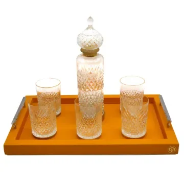 Collection Louis Rectangular Tray With Hexagonal Chrome Handles - Covered In Orange Grained Leather - Medium Size - 45cm x  30cm x  3,5cm - Frame 2.5cm - Weight : 1800 Gr - Gordon & Gaia product image