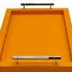 Collection Louis Rectangular Tray With Hexagonal Chrome Handles - Covered In Orange Grained Leather - Medium Size - 45cm x  30cm x  3,5cm - Frame 2.5cm - Weight : 1800 Gr - Gordon & Gaia product image