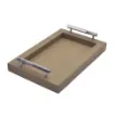 Collection Louis Rectangular Tray With Hexagonal Chrome Handles - Covered In Greige Grained Leather - Small Size - 30cm x  20cm x  3,5cm - Frame 2.5cm - Weight : 950 Gr - Gordon & Gaia product image