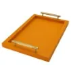 Collection Madeline Rectangular Tray With Golden Brass Handles - Covered In Orange Grained Leather - Small Size - 45cm x  30cm x  3,5cm - Frame 2.5cm - Weight : 1800 Gr - Gordon & Gaia product image