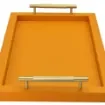 Collection Madeline Rectangular Tray With Golden Brass Handles - Covered In Orange Grained Leather - Small Size - 45cm x  30cm x  3,5cm - Frame 2.5cm - Weight : 1800 Gr - Gordon & Gaia product image