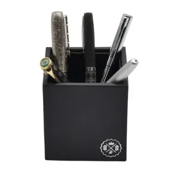 Collection Armand Black Ebony Leather Pencil Holder -   8,50cm x  8,50cm x  9,50cm - Weight : 150 Gr - Gordon & Gaia product image