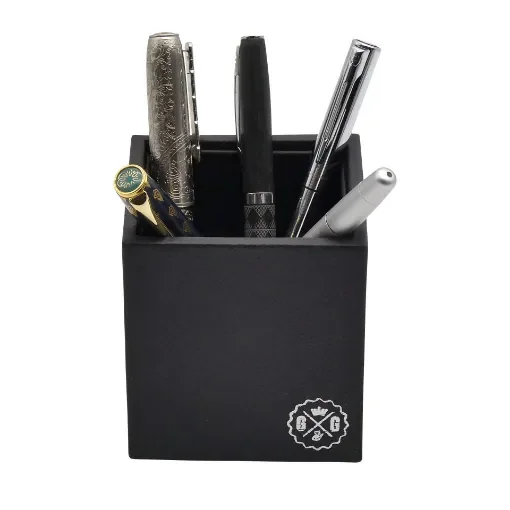 Collection Armand Black Ebony Leather Pencil Holder -   8,50cm x  8,50cm x  9,50cm - Weight : 150 Gr - Gordon & Gaia product image