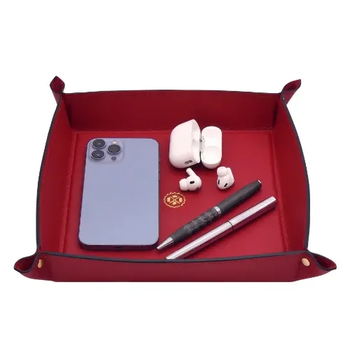 Collection Arthur - Rubis Leather Valet Tray With Eyelets - Size Large -  22,00cm x  22,00cm x  4,50cm - Weight : 260 Gr - Gordon & Gaia product image