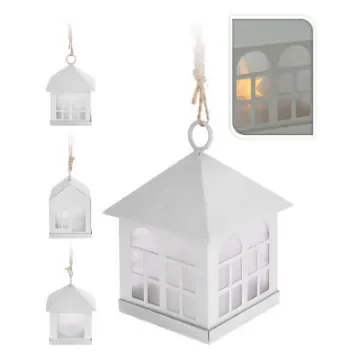 DECO - Small White LED House Lantern 6x8cm - 71651 product image