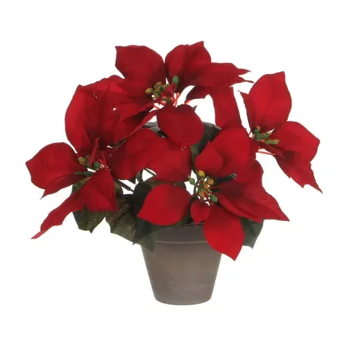 MICA DECORATIONS - Red Poinsettia Plant in Grey Pot - 83149 product image