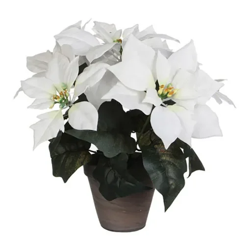 MICA DECORATIONS - Artificial White Poinsettia Plant 27x35cm - 83589 product image
