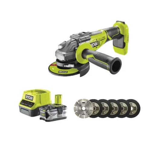 Ryobi - Brushless Angle Grinder 18V One+ with Battery & Charger - 5133002852-5133003360-5132003149 product image