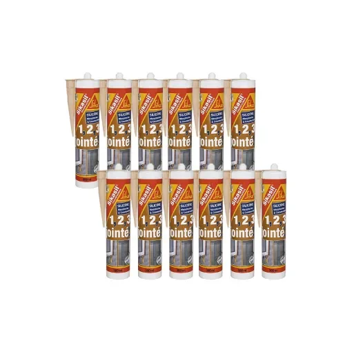 Sika - Pack of 12 Sikasil Construction Silicone Sealants - Grey - 441629x12 product image